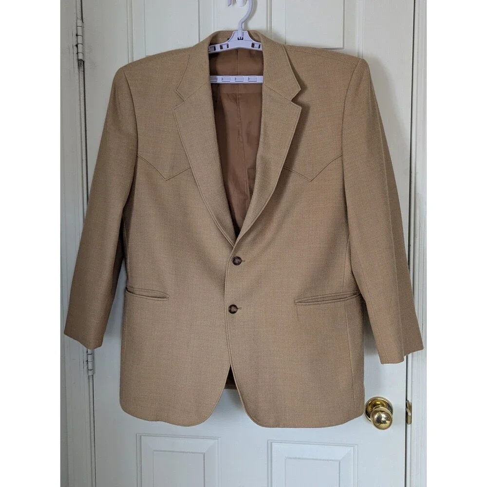 Circle S Western Wool Blazer Jacket 48L Carmel Brown Rodeo Sport Coat Pockets